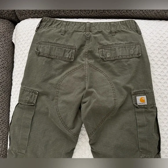 Carhartt WIP Regular Cargo Pants Cotton Ripstop Cypress Rinsed Green Size 29x32 - Picture 9 of 15
